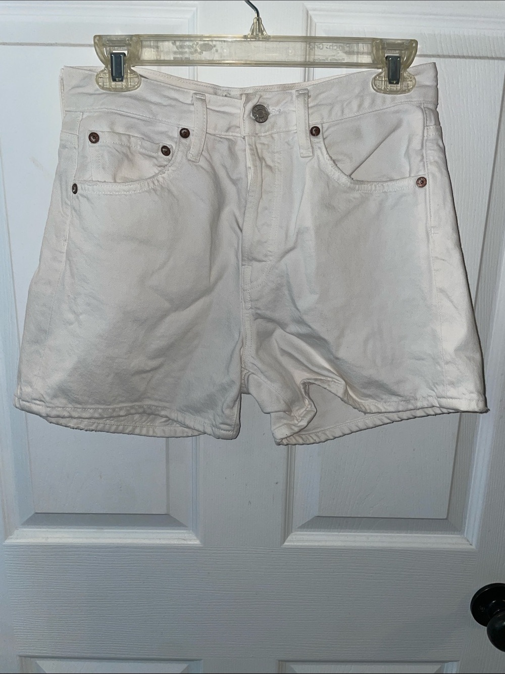 Agolde Cream High-Rise Denim Cutoff Shorts